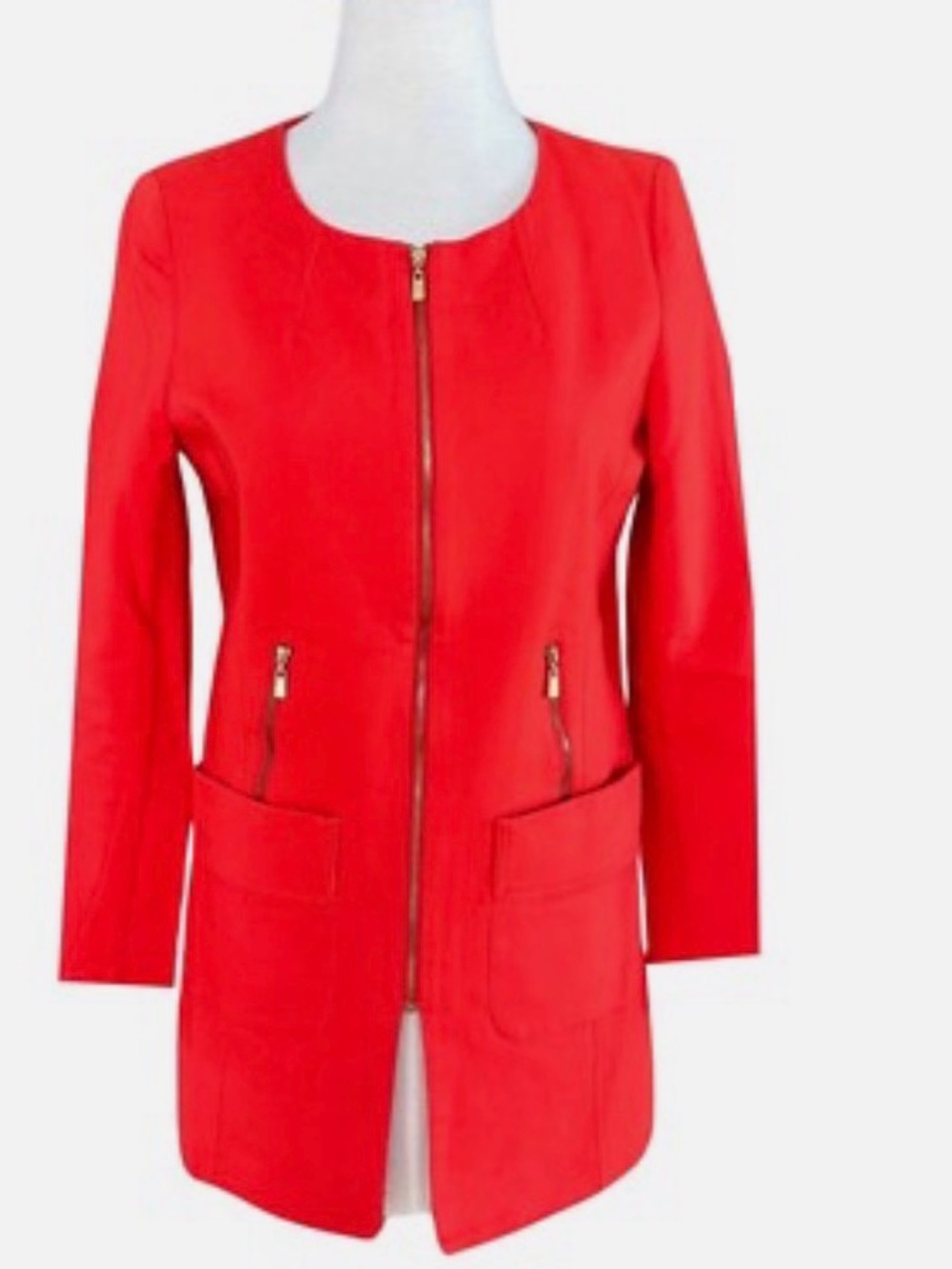 Laundry By Shelli Segal Red Zip-Front Long Trench Coat